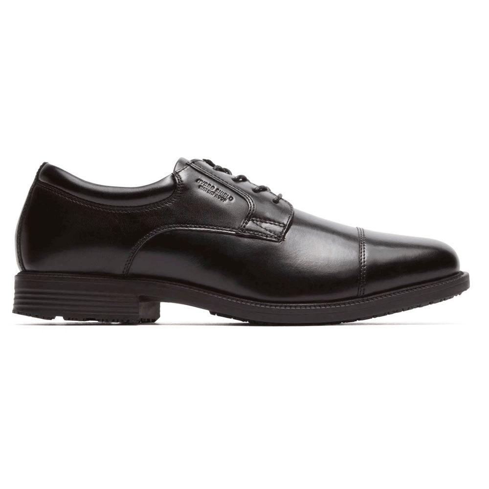 Rockport Men's Essential Details Waterproof Cap Toe Oxfords - Black - USA (8406UATHP)